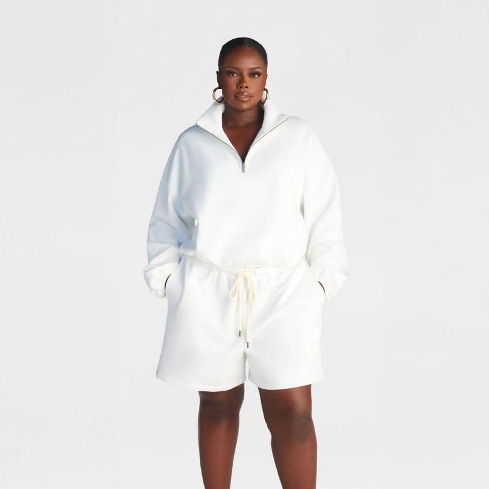 KBB by KAHLANA Women's Pullover 'The Quarter Zip Sweatshirt' - White XXL